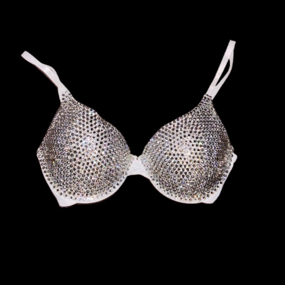 Crystal Diamond Rhinestone Glam Bling White Bra Top All Sizes New - Picture 1 of 7